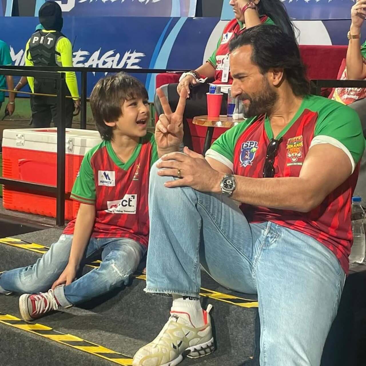 Kareena Kapoor shared this father-son bonding moment on her Instagram feed. Dressed in matching jerseys, Saif and his son Taimur share a passion for sports